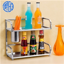 精品推荐厨房置物架不锈钢带杯双层架耐用不锈钢置物架W2033A