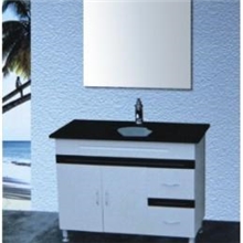 703-2黑色平板钢化连体玻璃台面，防水PVC柜体落地浴室柜