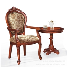 暖树家具欧式餐椅实木橡木雕花带扶手仿古椅子美式乡村风格