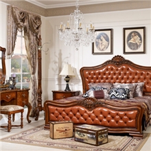 厂家直销实木床美式真皮1.8米床实木雕花舒适软靠床头包邮