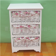 供应精美橱柜田园家居收纳柜实木储物柜床头柜柳编4抽柜子
