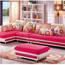 时尚布艺沙发皮加布沙发组合客厅家具休闲皮艺转角沙发883