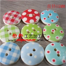 批发1.5CM圆行彩绘印花纽扣儿童卡通木扣子DIY服装辅料