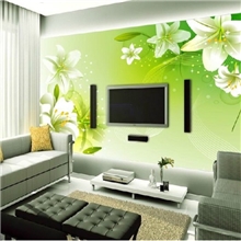 塞拉维无缝大型壁画客厅电视背景壁画简约绿色背景百合壁纸墙贴