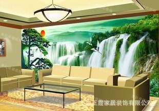 塞拉维望庐山瀑布山水风景墙纸|电视墙背景壁画沙发背景定制墙纸