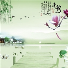 壁纸壁画现代中式山水风景墙纸大型壁画电视背景墙壁画玉兰