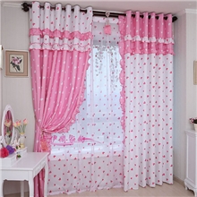 厂家直销田园系列窗帘适合儿童主卧粉爱心图案