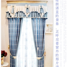 厂家直销田园系列窗帘适合儿童主卧蓝格子图案