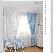 柯桥窗帘田园系列窗帘儿童主卧窗帘蓝色圆点图案厂家直销