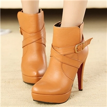 秋冬季新款女鞋复古风马丁靴细跟高跟短靴防水台女靴子工厂批发