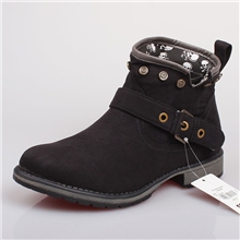 一件代发欧美外贸皮带扣铆钉绒面平底短靴裸靴马丁靴粗跟厚底女靴