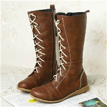 一件代发欧美外贸软底舒适系带帅气军靴中筒靴平底马丁靴女靴大码