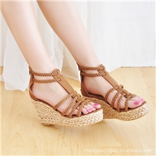 批发新款罗马鞋凉鞋草编坡跟凉鞋拉链高跟凉鞋688-2