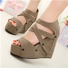 夏季新款罗马性感夜店鱼嘴坡跟凉鞋百搭高跟厚底女松糕鞋2356-AB3