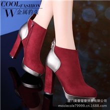 莫蕾蔻蕾柳岩代言时尚新款圆头金属豹头女性感拼色高跟鞋X806-28