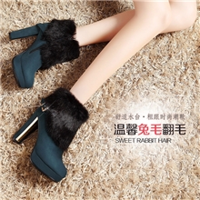 莫蕾蔻蕾/moolecole时尚翻兔毛女靴纳米绒女鞋保暖加绒粗跟B26-1