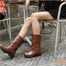 爆款日韩欧美时尚骑士靴搭扣女靴靴子外贸