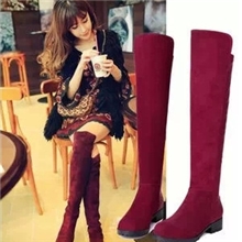 2013秋冬爆款欧美过膝长靴女鞋中跟单靴高筒靴弹力瘦脚绒面靴子