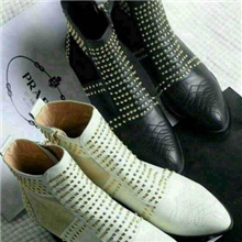 2013秋冬新款女鞋欧美街头时尚潮流铆钉短靴木根拉链中跟方跟女靴