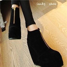 2013新款女鞋秋冬季坡跟厚底拉链高跟女靴子短靴绒面防水台时尚女