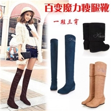 弹力绒过膝靴韩版内增高多穿高筒女靴瘦腿多穿坡跟过膝长靴子