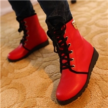 欧美秋冬款马丁靴内增高英伦机车靴复古短靴系带女军靴子虎头批发