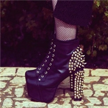 厂家直销欧美新款铆钉高跟鞋子短靴防水台女鞋264颗女靴短靴