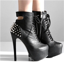 2013春秋靴子新款镂空脚后铆钉高跟鞋欧美夜店机车靴马丁短靴