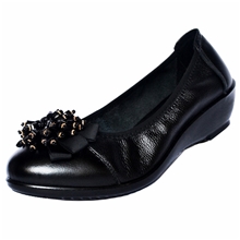 春秋爆款女鞋女士皮鞋坡跟单鞋真皮翘翘鞋头层牛皮休闲妈妈鞋批发