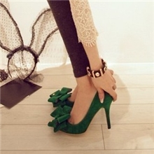 韩国Jmiss2013春款复古绿色大蝴蝶结11CM高跟尖头单鞋浅口单鞋