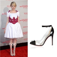 外潮鞋欧洲站2013新款铆钉单鞋钉钉水钻透明边高跟鞋CL红底鞋