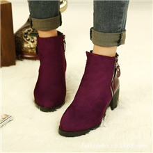 一件代发2013冬季欧美新款拼色百搭粗跟防滑圆头短靴马丁靴女靴子