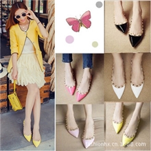 欧美大牌同款呛口小辣椒秀左岸萧铆钉尖头浅口平底鞋单鞋女鞋