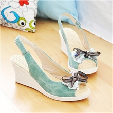 夏季新款坡跟鱼嘴凉鞋甜美淑女蝴蝶结高跟鞋女鞋混批批发xze