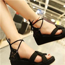 坡跟厚底松糕女鞋百搭时尚裸脚交叉绑带女凉鞋批发一件代发41xzy