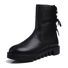 一件代发新款真皮女靴平跟平底靴英伦风时尚短靴