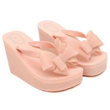 现货原单13年春夏暴款原版超美蝴蝶结夹脚坡跟凉鞋拖鞋女鞋13