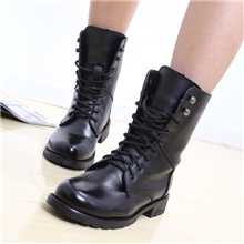 【伙拼】真皮机车靴粗跟系带欧美骑士靴子中筒靴马丁靴女秋冬短靴