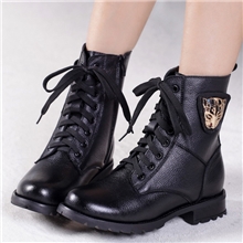 头层牛皮马丁靴豹头短靴子女