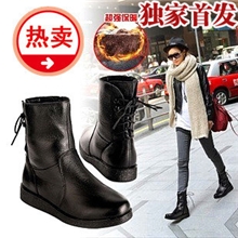 温州厂家2012新款时尚交叉绑带马丁靴头层牛皮平跟短靴保暖女靴