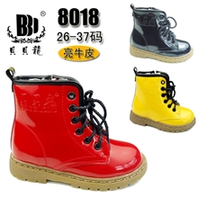 温州贝贝龙品牌童鞋批发8018真皮亮牛皮女童马丁靴雪地靴子棉靴