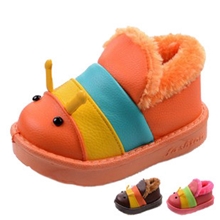 新款儿童PU雪地靴卡通毛毛虫棉鞋彩条毛绒可爱雪地靴小童批发