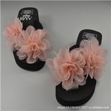 夏季时尚花朵凉拖高跟韩版花朵潮拖鞋批发代发休闲厚底拖鞋