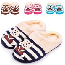 针织布条纹卡通熊棉拖鞋亲子拖鞋、情侣家居鞋包跟棉拖鞋G029