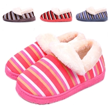 秋冬新款全包跟棉鞋棉拖批发彩色条纹情侣家居保暖棉拖鞋Y059