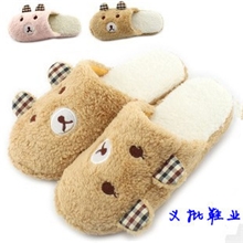 冬季爆款保暖立体侧耳朵熊棉拖鞋可爱居家拖鞋女款卡通棉拖鞋批发