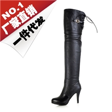 女鞋淘宝分销一件代发高跟显瘦过膝长靴后系带长筒靴冬季靴女靴子