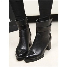秋冬新款欧美漆皮尖头鞋高跟鞋女式短靴及裸靴机车马丁靴女靴特价