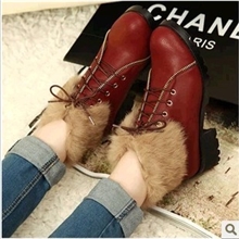 复古女靴2013新款英伦女鞋前绑带中跟女靴翻毛毛冬季马丁靴短靴子