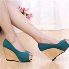 新款2013韩版防水台坡跟高跟鞋鱼嘴单鞋女松糕鞋低帮拼色撞色女鞋
